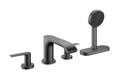 Mélangeur 4 trous pour montage sur bord de baignoire Hansgrohe Vivenis avec sBox en noir chromé brossé