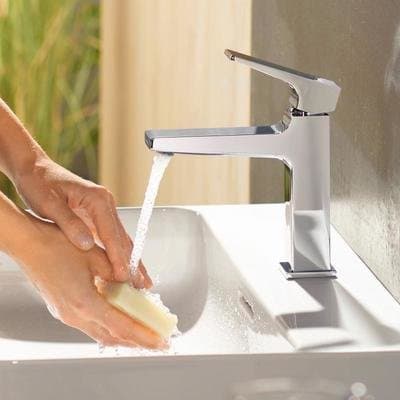 Mitigeur de lavabo Hansgrohe Metropol 110 CoolStart en laiton chromé avec poignée manette et bonde push-open