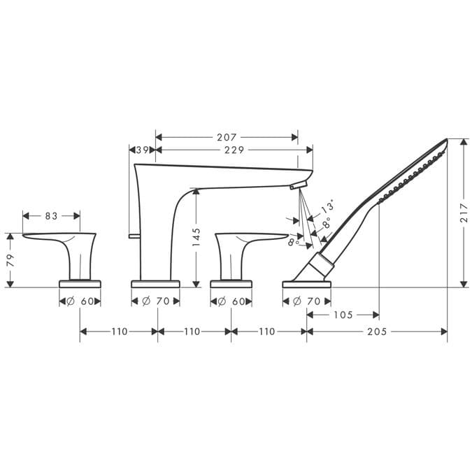 Mélangeur 4 trous pour montage sur bord de baignoire Hansgrohe PuraVida - vue 3