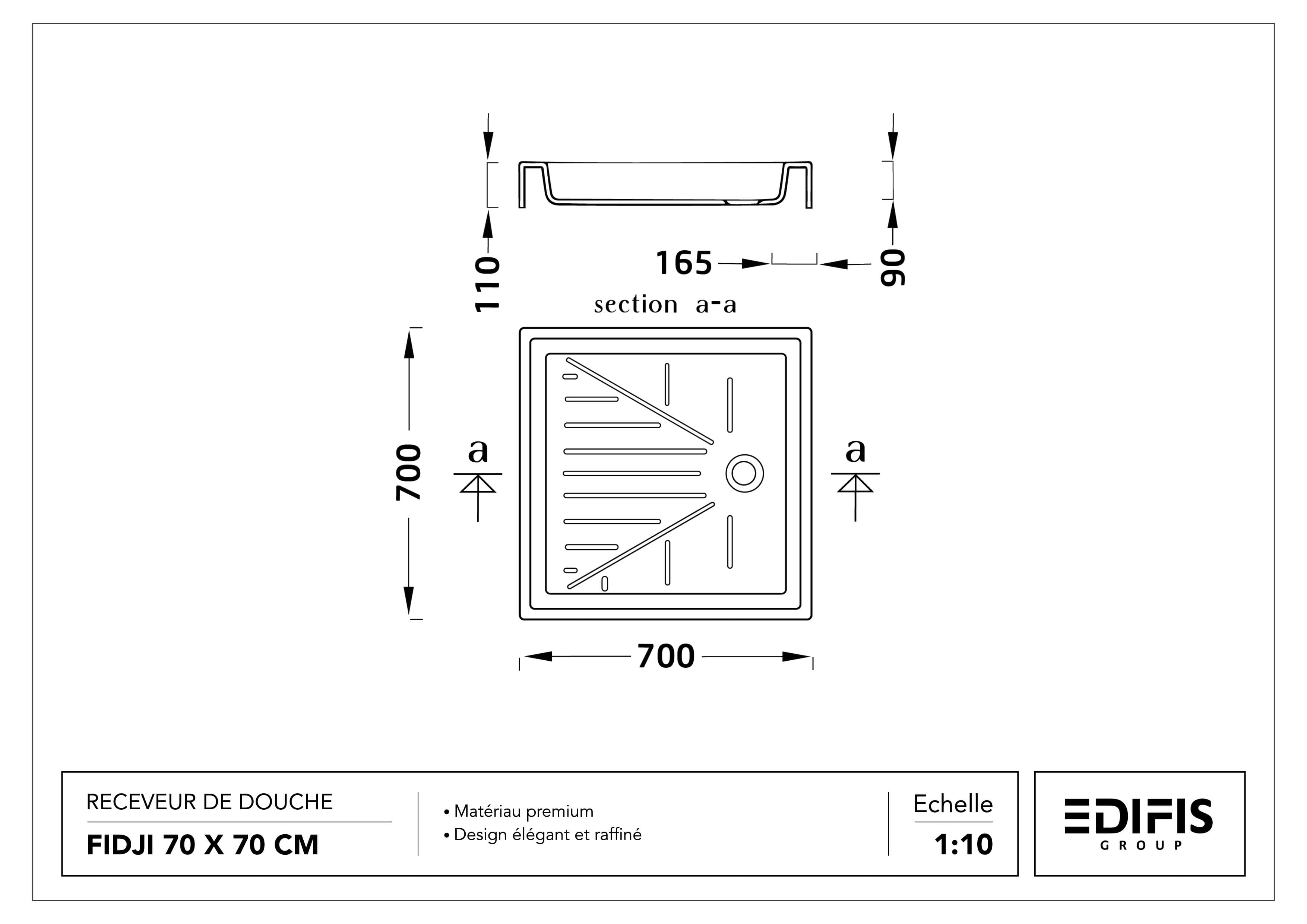 Receveur Fidji 70 x 70 cm ou 80 x 80 cm sans vidage - vue 9