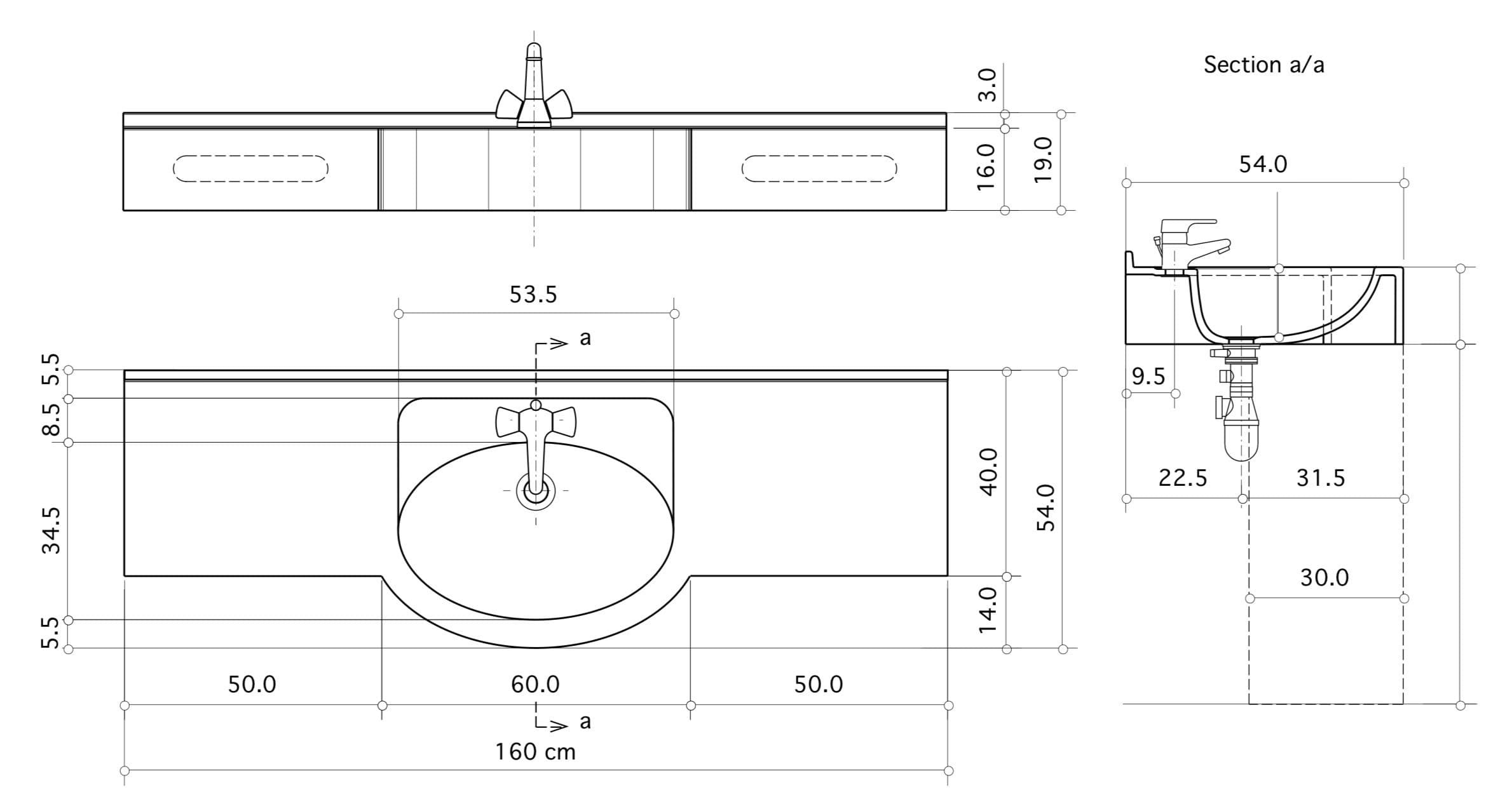 Plan-vasque Riviera (100 à 160 cm) x 54 cm - vue 16
