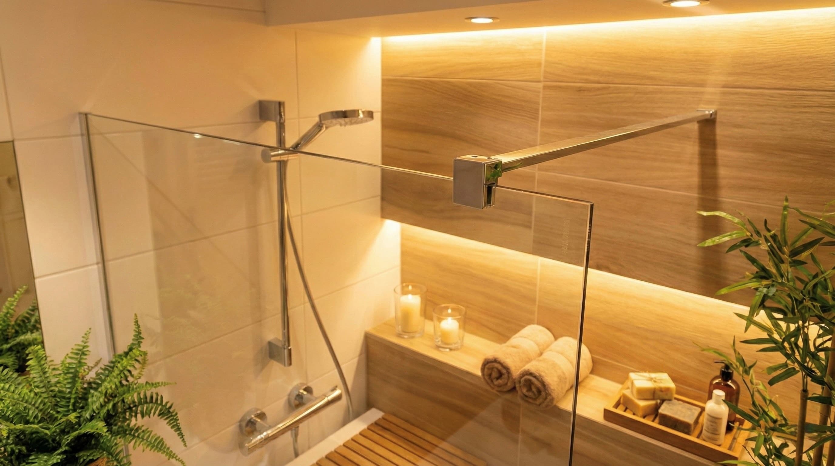 Paroi de douche Innovativ en verre trempé (Securit) d'épaisseur 8 mm avec pinces et barre raidisseur en acier inoxydable chromé - vue 8