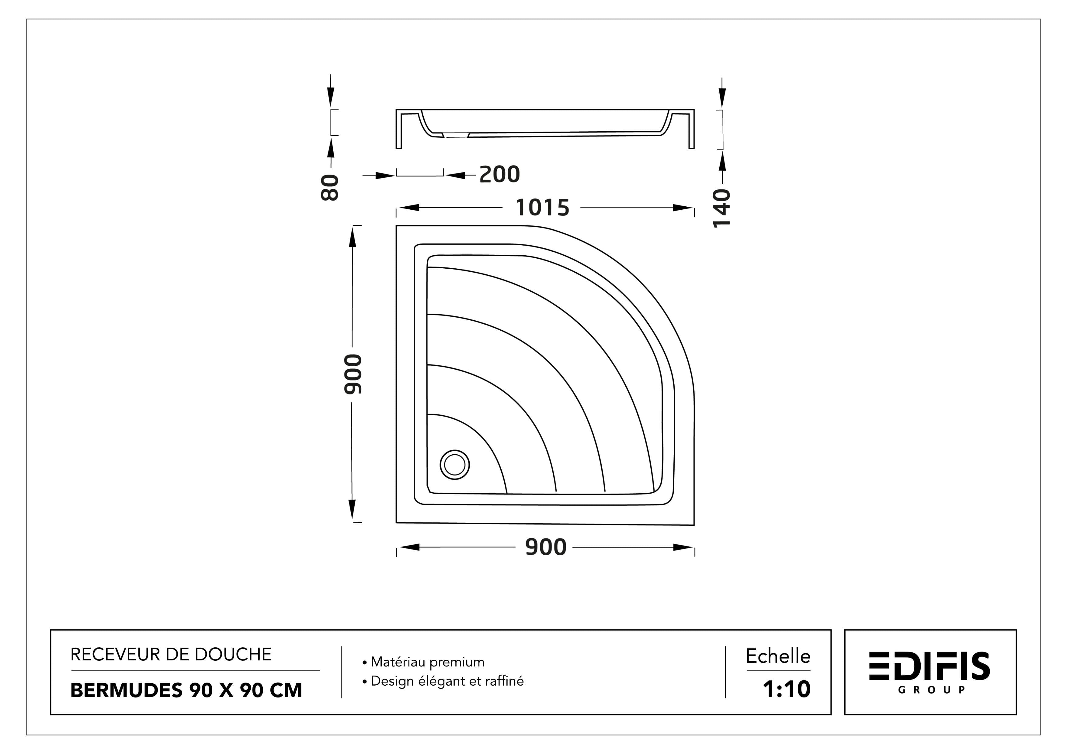 Receveur d'angle Bermudes  80 x 80 cm ou 90 x 90 cm sans vidage - vue 7