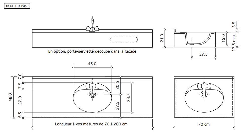 Plan-vasque  Atoll 70 ou 90 cm - vue 6