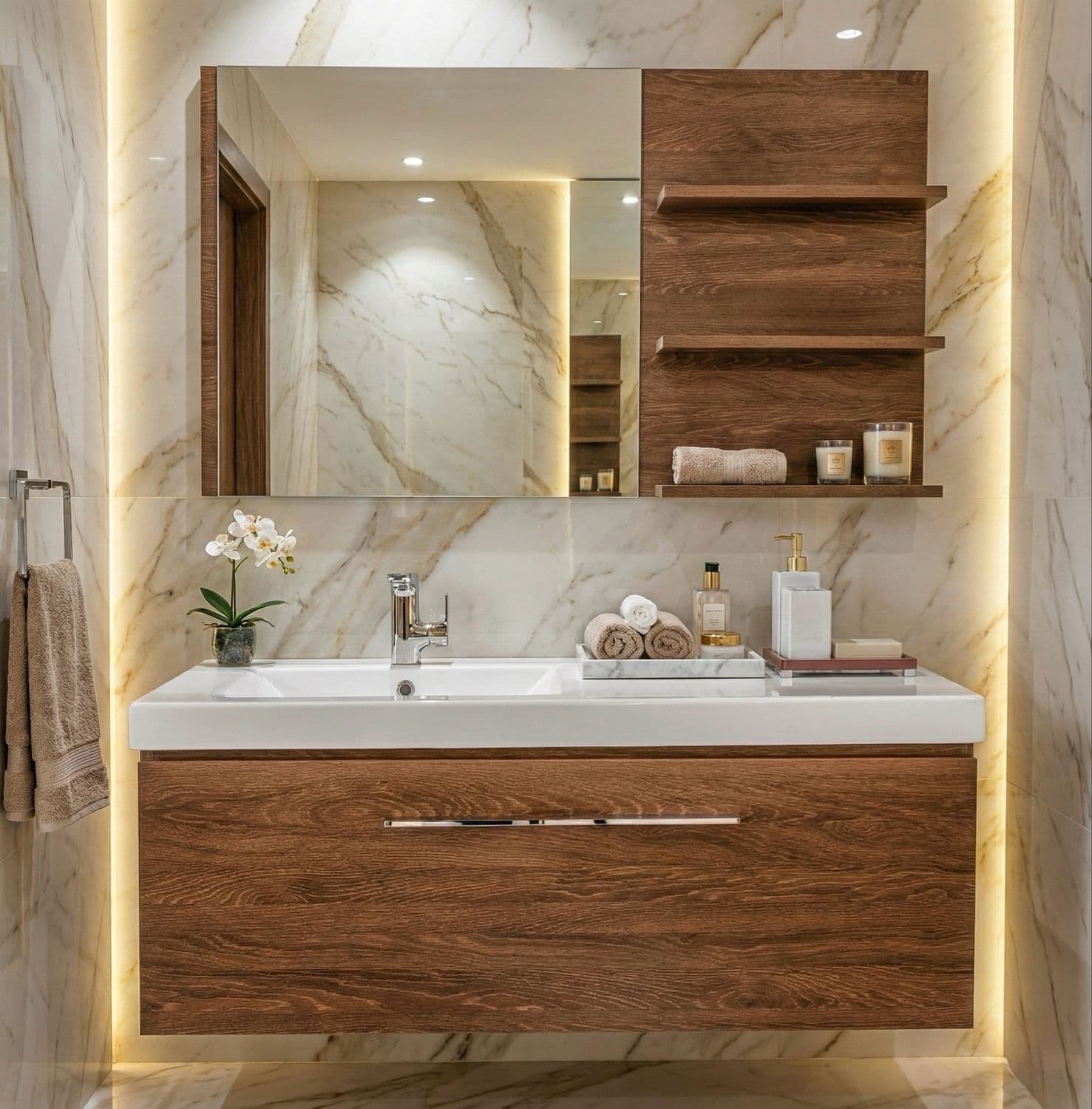 Meuble de salle de bains Spazio 120 cm décentré à un tiroir (sans vasque)