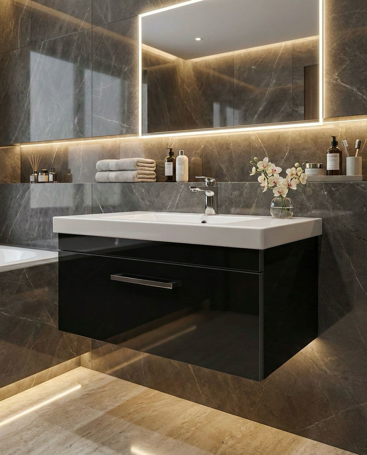 Meuble de salles de bains Spazio 80 cm à un tiroir (sans vasque)