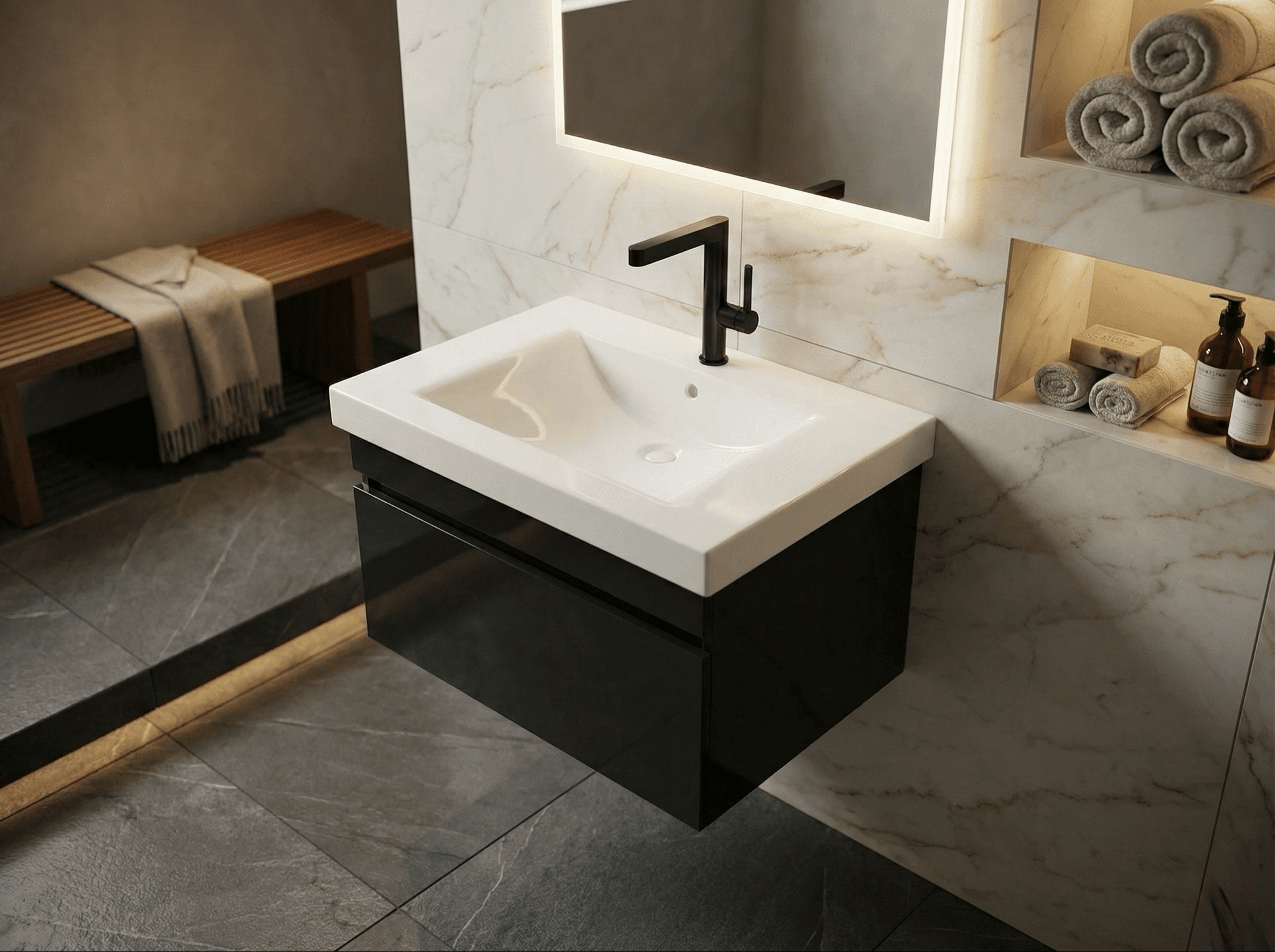 Meuble de salle de bains Spazio 70 cm à un tiroir (sans vasque) - vue 4