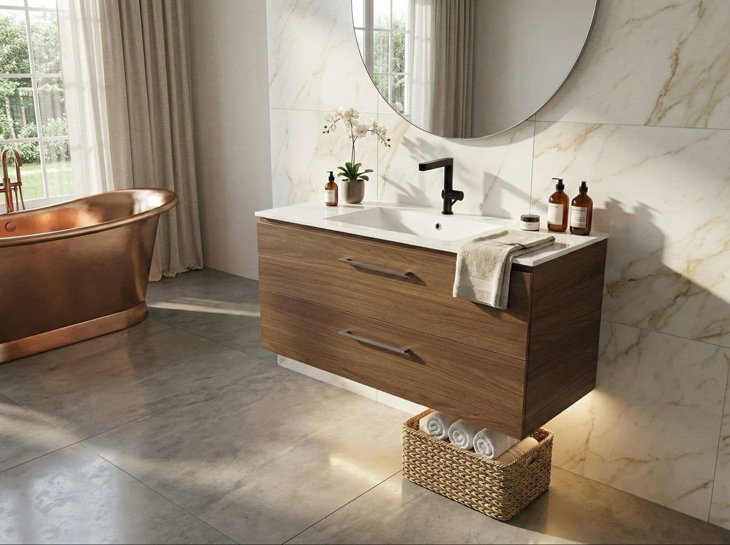 Meuble de salle de bains Comete 96 cm à deux tiroirs (sans vasque)