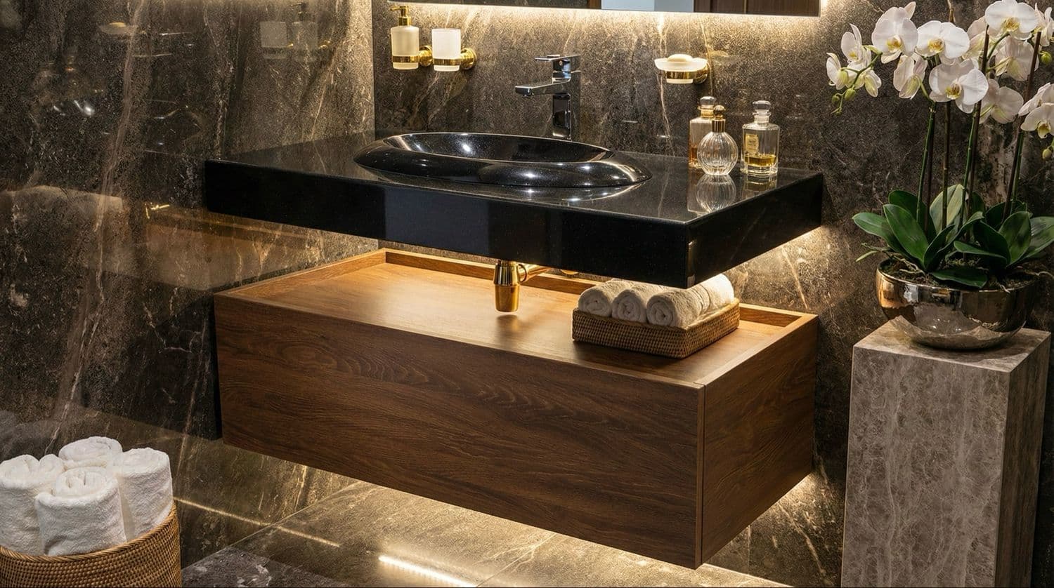 Meuble bas suspendu 90 cm pour salle de bain (sans vasque)