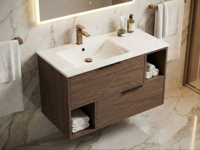 Meuble de salle de bains Spazio 100 cm à deux tiroirs et niches (sans vasque)