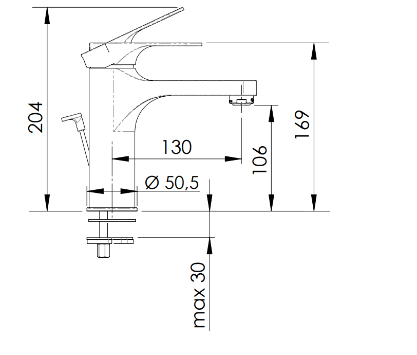 Mitigeur de lavabo Remer Classline 106 en laiton chromé avec tirette et vidage - vue 4