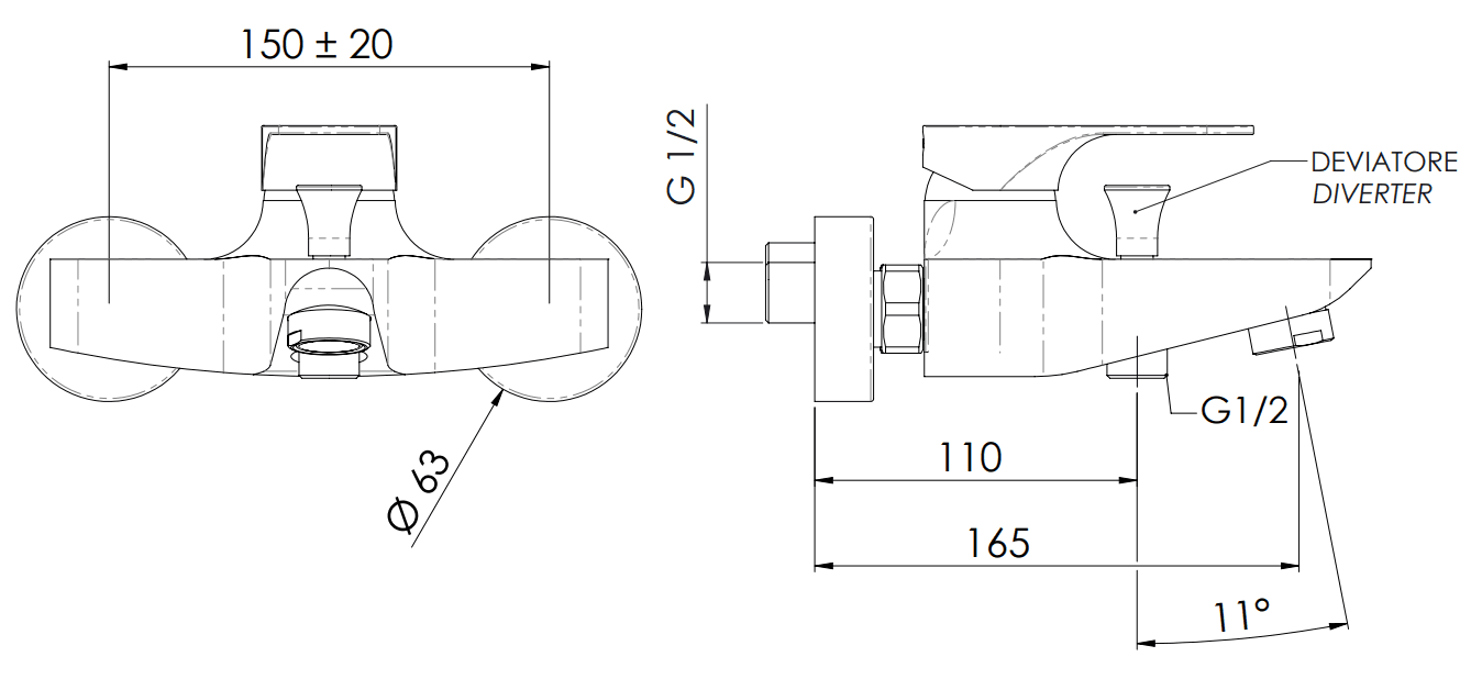 Mitigeur de bain / douche Remer Classline en laiton chromé - vue 3