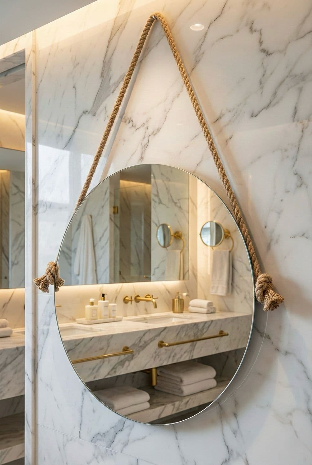 Miroir de salle de bains rond avec corde