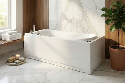 Baignoire rectangulaire Glass avec tablier frontal, tablier latéral, support et pieds - Série Lis - 170 x 75 cm