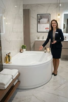Baignoire d'angle Glass avec tablier, support et pieds - Série Lis - 140 x 140 cm
