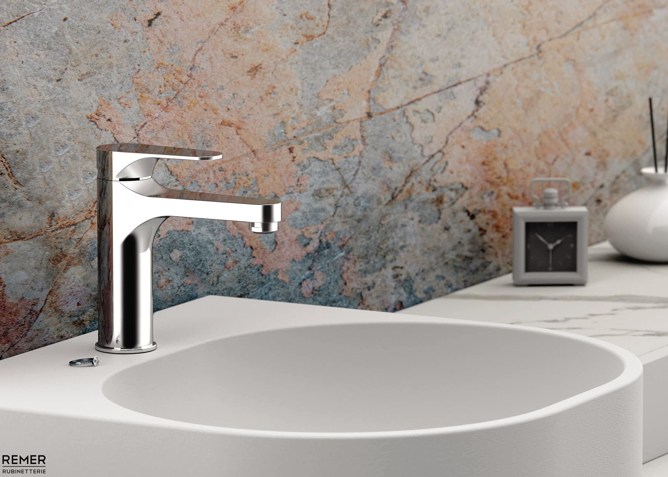 Mitigeur de lavabo Remer Classline 86 en laiton chromé et sans garniture de vidage - vue 4