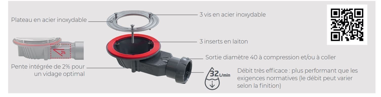 Bonde de douche Wirquin extra-plate Slim+ pour receveur de douche sans dôme - débit d'évacuation 33 L/min - vue 11