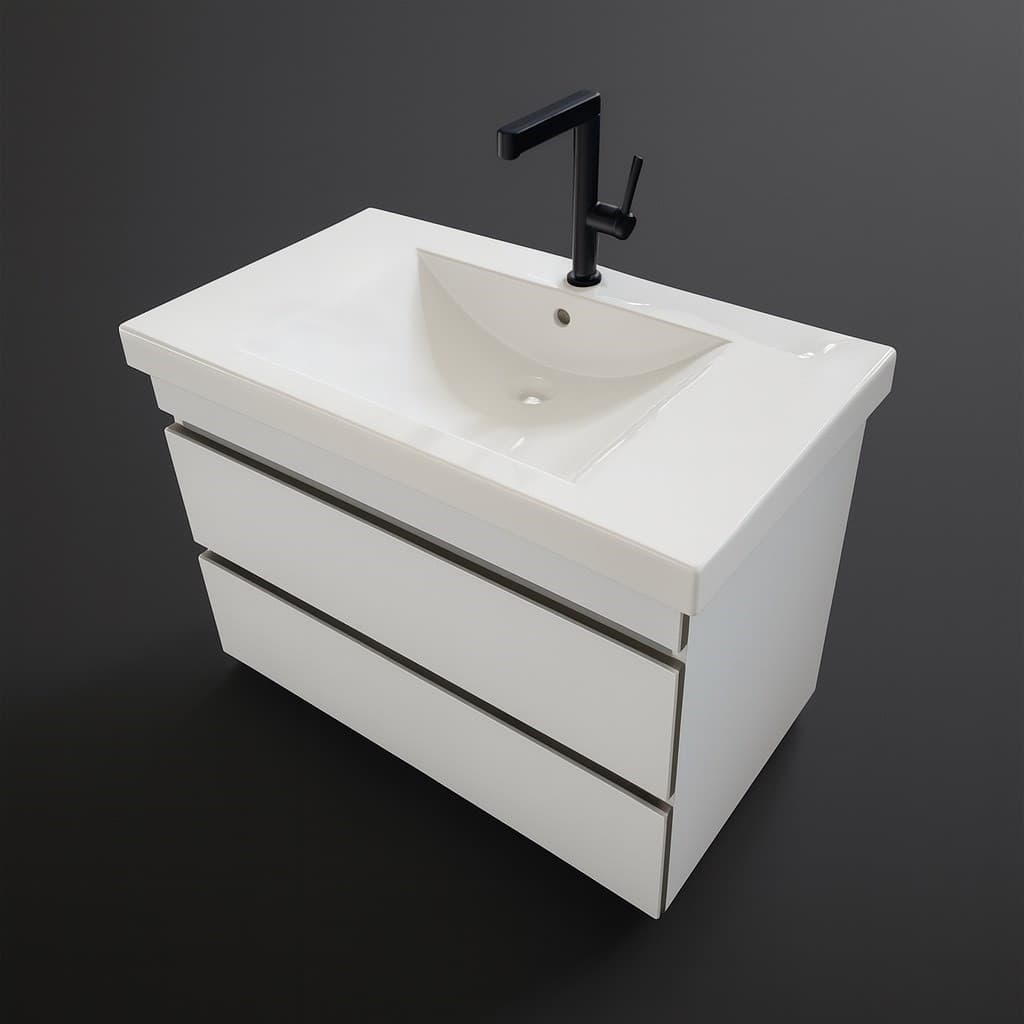 Meuble de salle de bains Spazio 90 cm à deux tiroirs (sans vasque) - vue 5