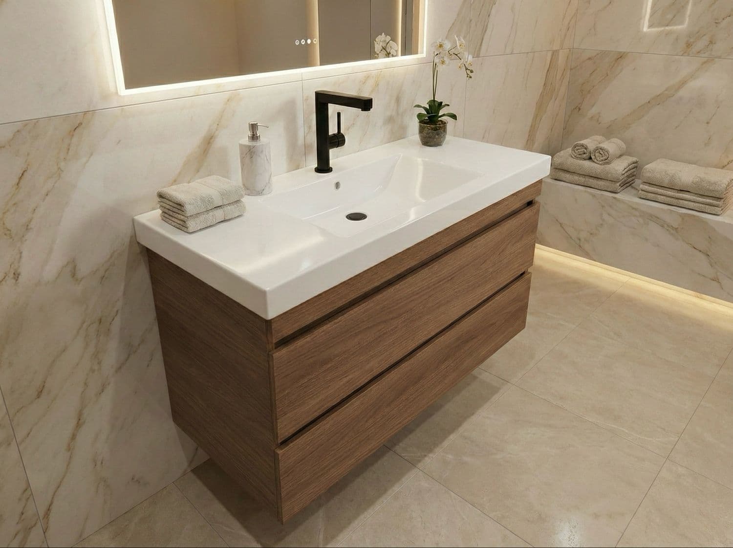 Meuble de salle de bains Spazio 90 cm à deux tiroirs (sans vasque)