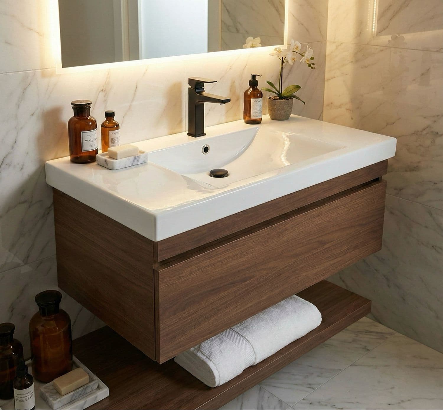 Meuble de salle de bains Spazio 90 cm à un tiroir (sans vasque)