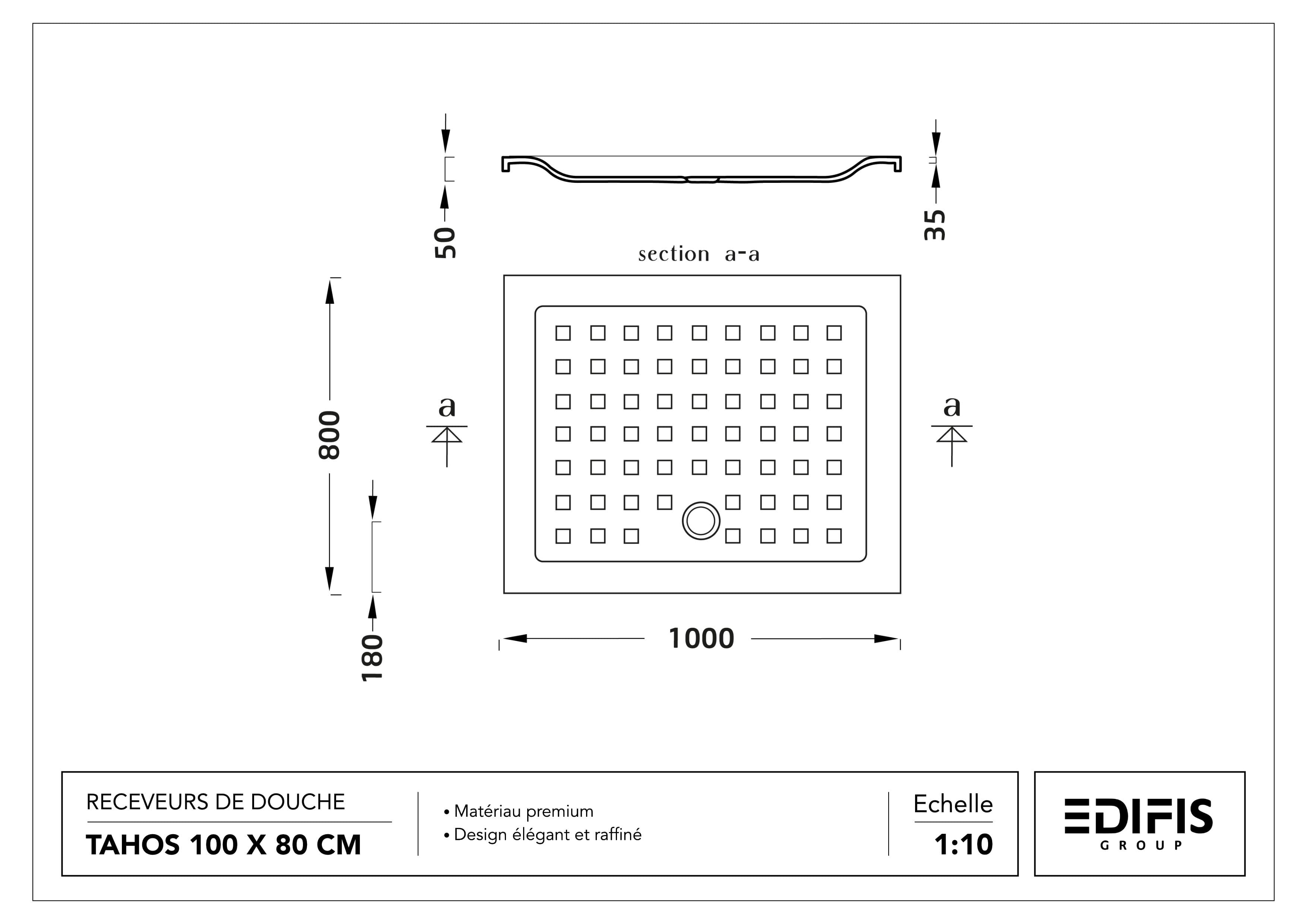 Receveur Tahos 100 x 80 cm sans vidage - vue 4