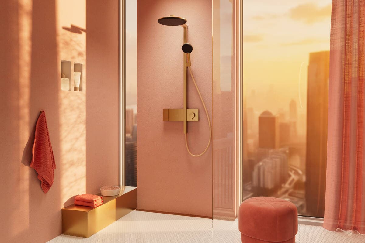 Colonne de douche Showerpipe Hansgrohe Raindance Alive S 300 2 jets avec mitigeur thermostatique ShowerSelect Comfort en bronze brossé - vue 4