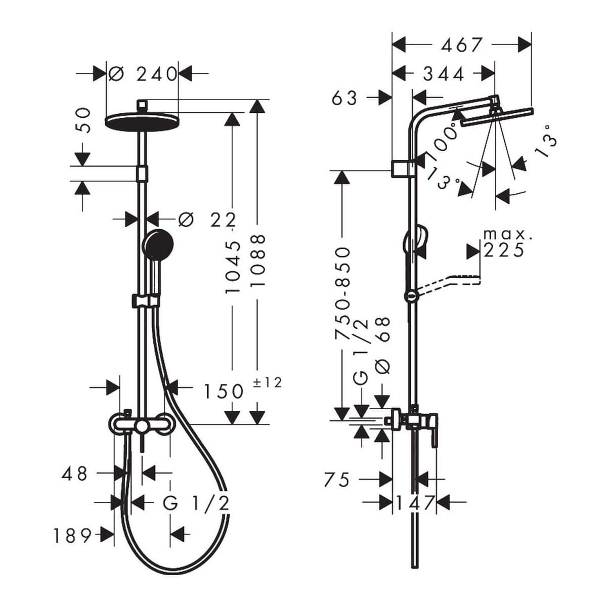 Colonne de douche Showerpipe Hansgrohe Activera S 240 1 jet avec mitigeur EcoSmart - vue 9