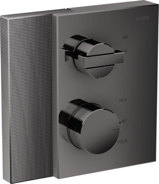Set de finition pour mitigeur thermostatique encastré AXOR Edge coupe diamant en noir chromé poli