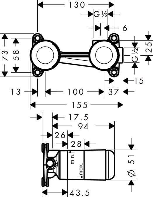 Corps d'encastrement Hansgrohe pour mitigeur lavabo et évier encastré - vue 3