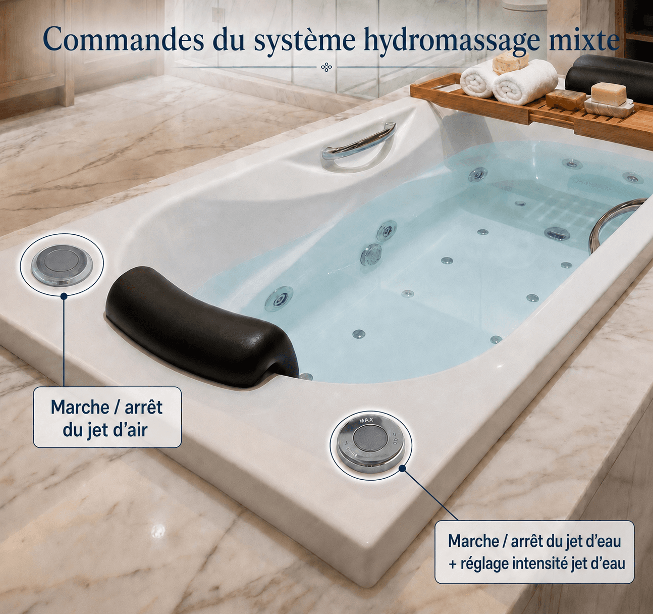 Baignoire Oasis droite hydromassage mixte 160 x 90 cm - vue 5